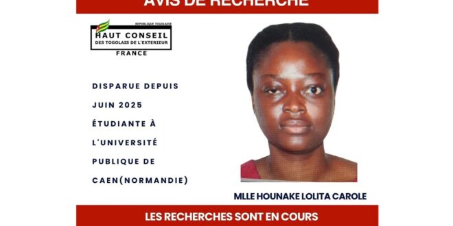 Hounaké Lolita : le HTCE France donne des nouvelles de l’étudiante togolaise disparue en France